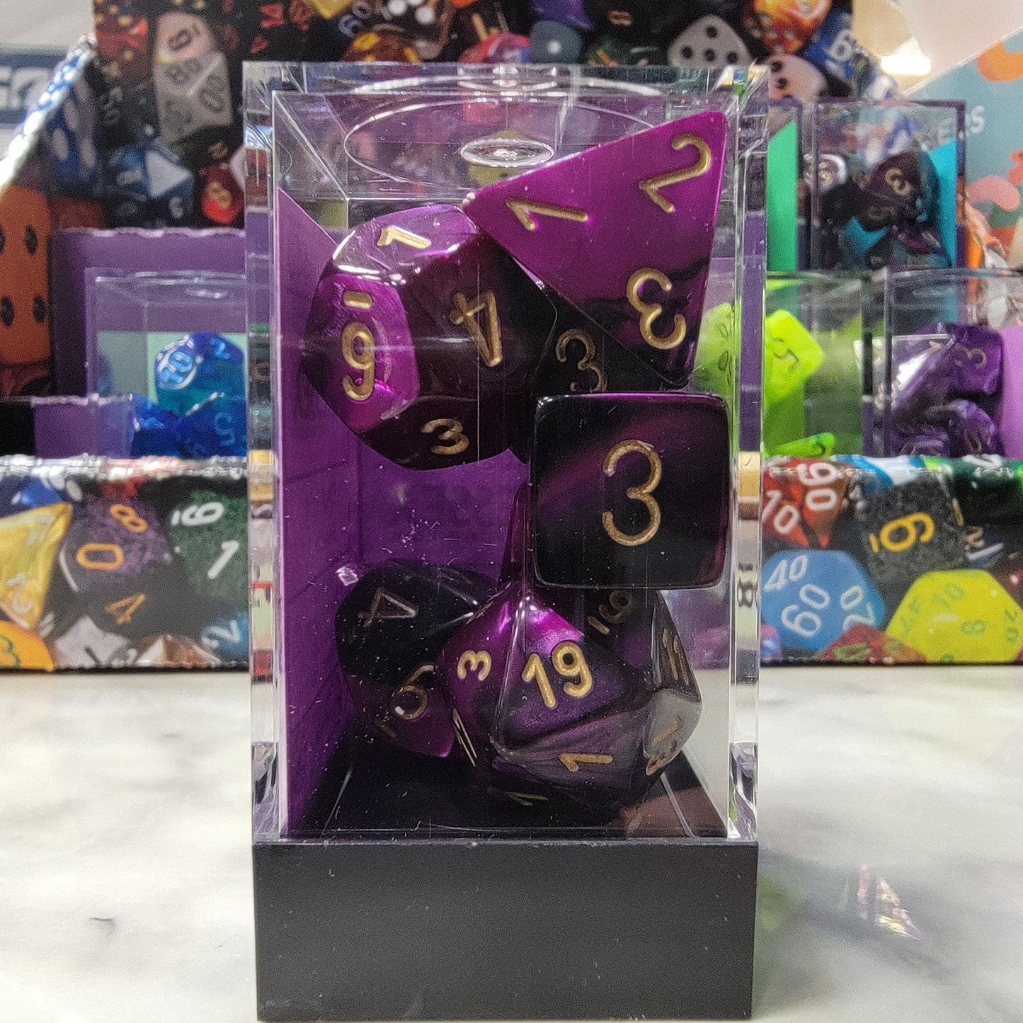 CHESSEX Gemini Black-Purple/GOLD 7 Die Set