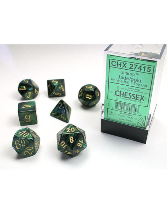 Scarab Mini 7 Dice Set Jade/Gold