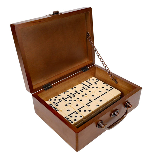 WE Games Double 6 Dominoes - Ivory with Wooden Treasure Box