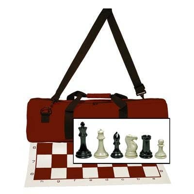 WE Games Ultimate Tournament Chess Set in Burgundy with Vinyl Chess Mat, Canvas Bag & Super Triple Weighted Chessmen with 4" King