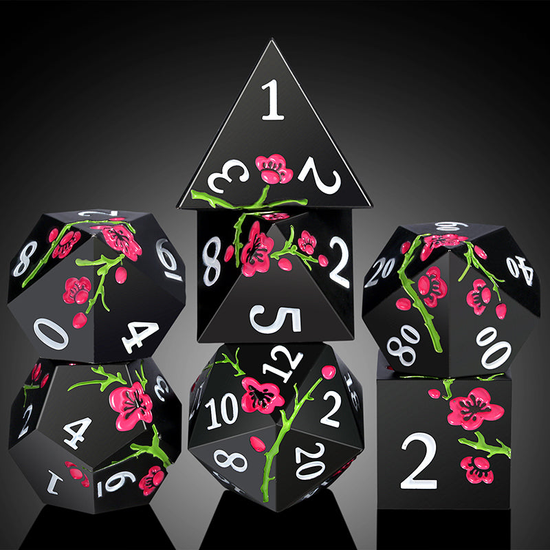 Metal & Enamel Dice Set (7pcs) (Sakura) [Black]