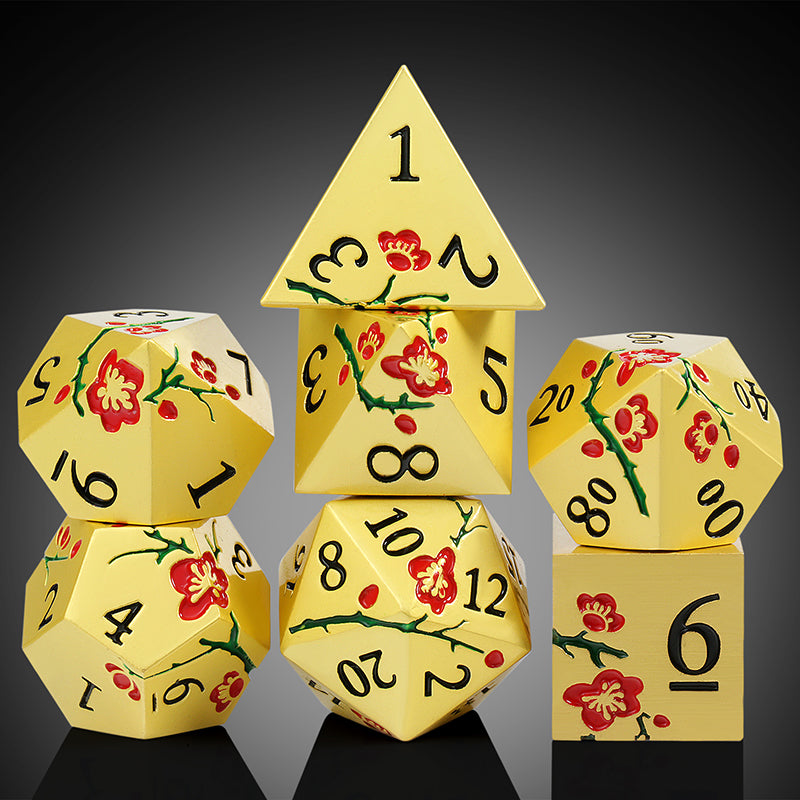 Metal & Enamel Dice Set (7pcs) (Sakura) [Gold & Red]