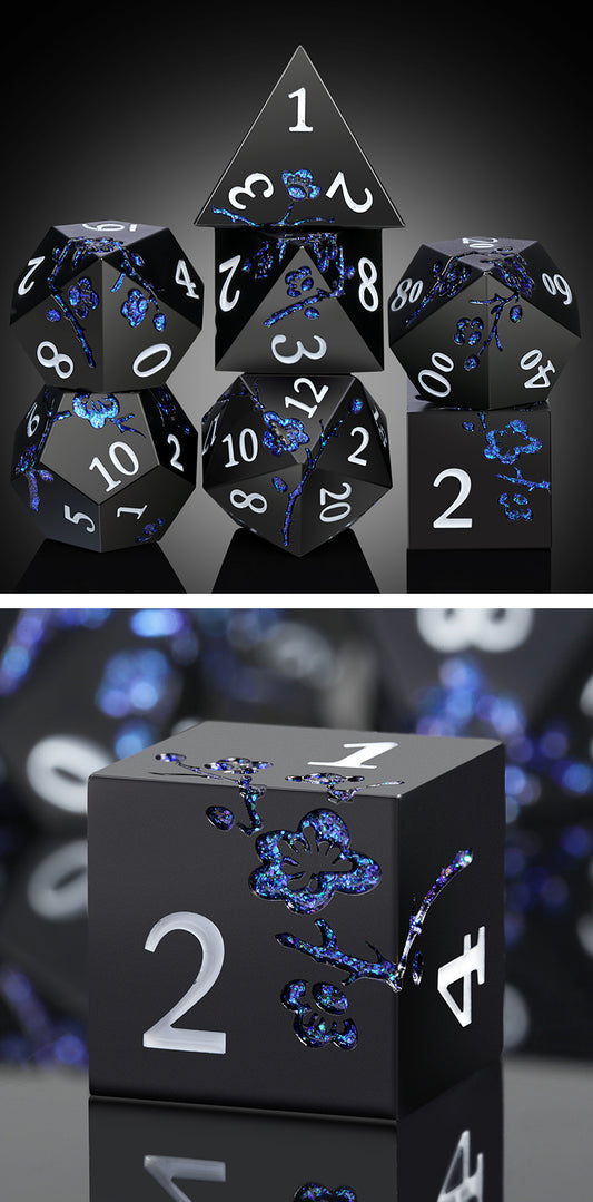 Metal & Enamel Dice Set (7pcs) (Sakura) [Black & Blue]