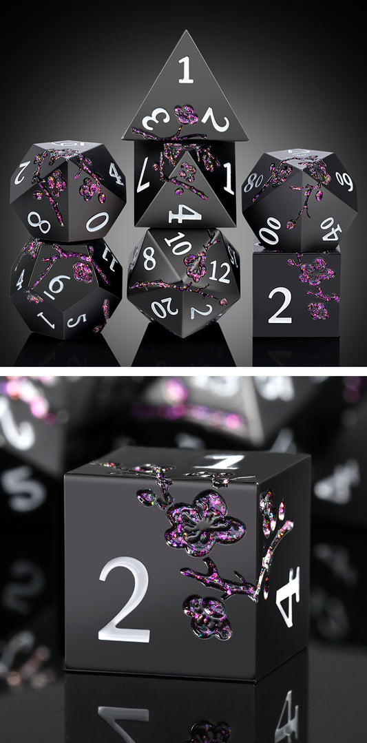 Metal & Enamel Dice Set (7pcs) (Sakura) [Black & Magenta]