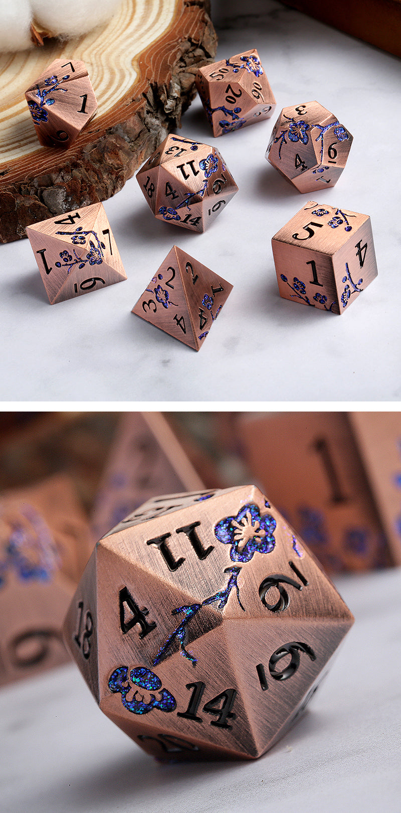 Metal & Enamel Dice Set (7pcs) (Sakura) [Copper & Blue]