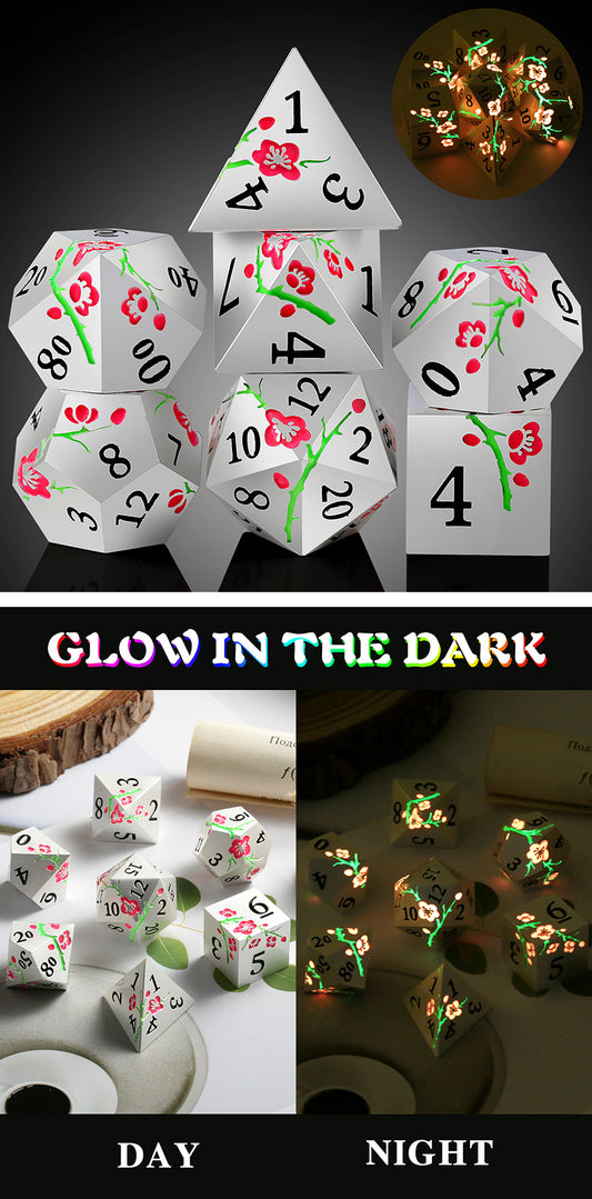 Metal & Enamel Dice Set (7pcs) (Sakura) [Silver & Pink] (Glow)