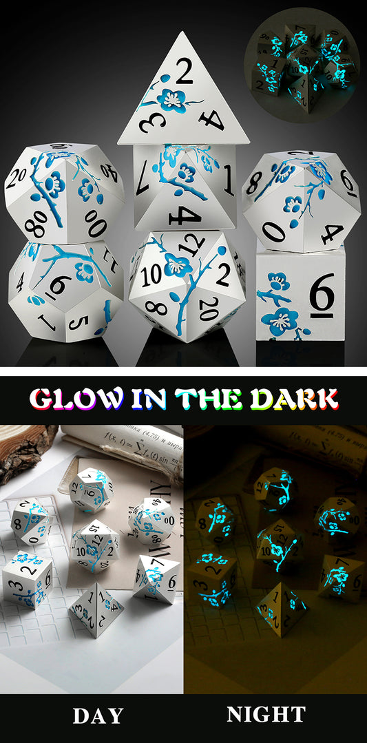 Metal & Enamel Dice Set (7pcs) (Sakura) [Silver & Sky] (Glow)
