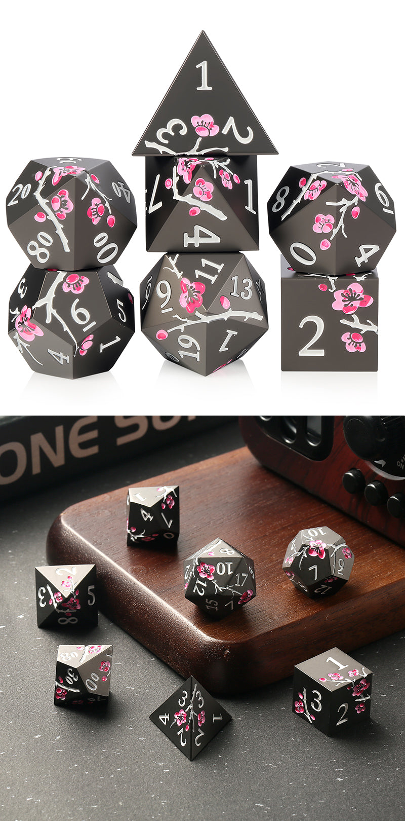 Metal & Enamel Dice Set (7pcs) (Sakura) [Night Blossom]