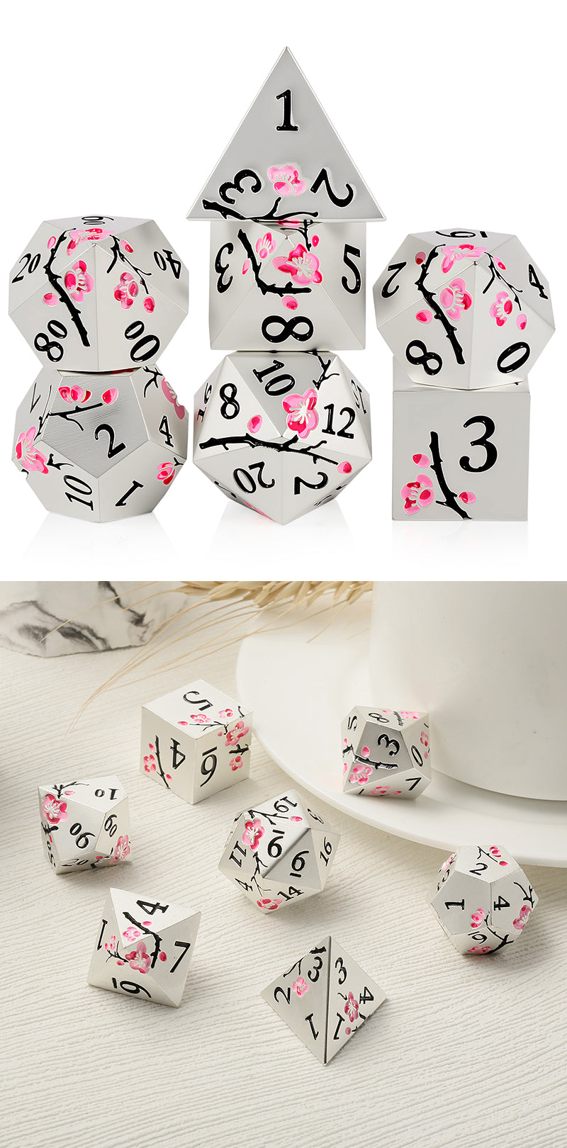 Metal & Enamel Dice Set (7pcs) (Sakura) [Awaken]