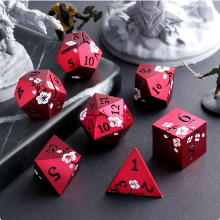 Metal & Enamel Dice Set (7pcs) (Sakura) [Red]