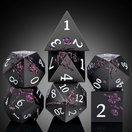 Metal & Enamel Dice Set (7pcs) (Sakura) [Black & Magenta]