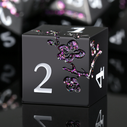Metal & Enamel Dice Set (7pcs) (Sakura) [Black & Magenta]