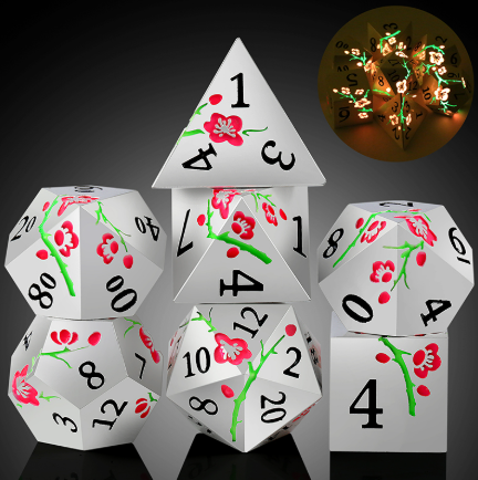 Metal & Enamel Dice Set (7pcs) (Sakura) [Silver & Pink] (Glow)