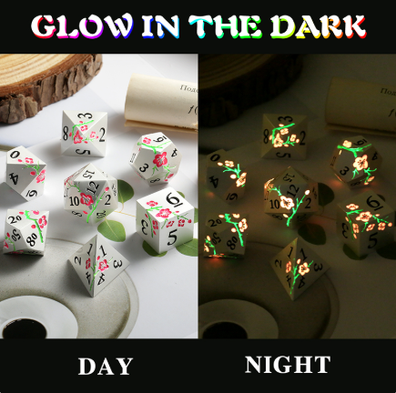 Metal & Enamel Dice Set (7pcs) (Sakura) [Silver & Pink] (Glow)