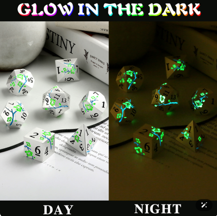 Metal & Enamel Dice Set (7pcs) (Sakura) [Silver & Green] (Glow)
