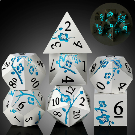 Metal & Enamel Dice Set (7pcs) (Sakura) [Silver & Sky] (Glow)
