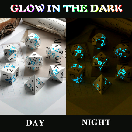Metal & Enamel Dice Set (7pcs) (Sakura) [Silver & Sky] (Glow)