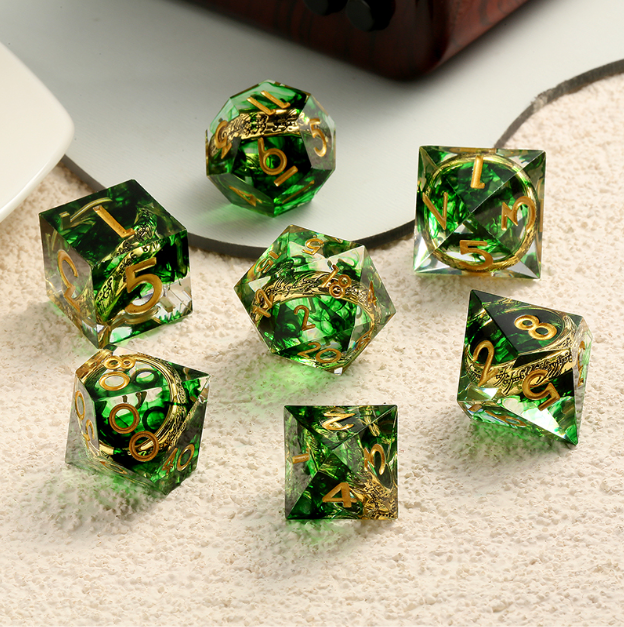 Sharp Edge Dice Set (7pcs) (Rings) [Green]
