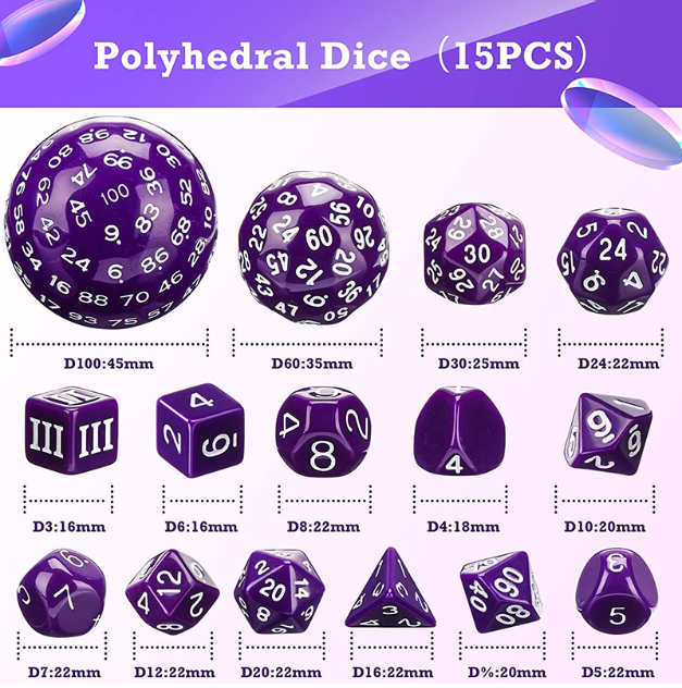 Complete Dice Set D3-D100 (15pcs) [Purple]