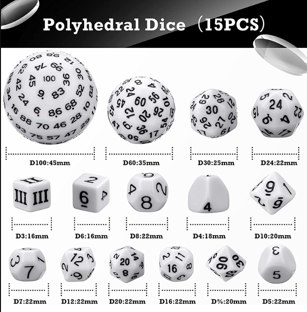Complete Dice Set D3-D100 (15pcs) [White]