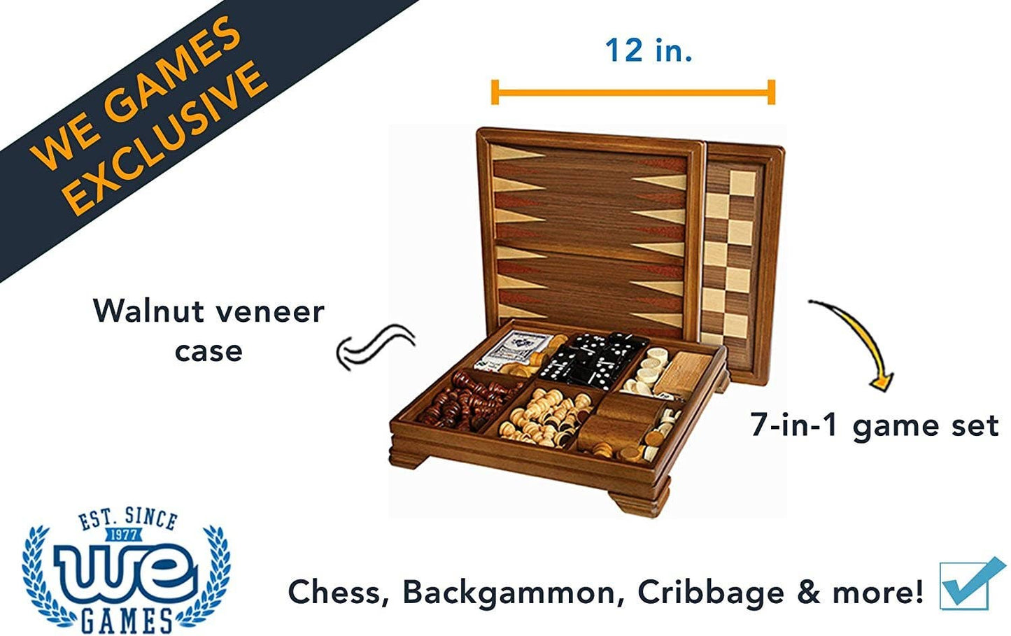 Walnut 7-Games-in-1 Combination Game Set